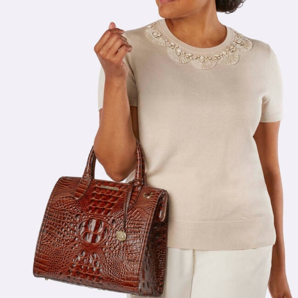 NWT 🌹Brahmin Caroline Handbag Dusty Blue Melbourne Collection leather - Picture 14 of 16